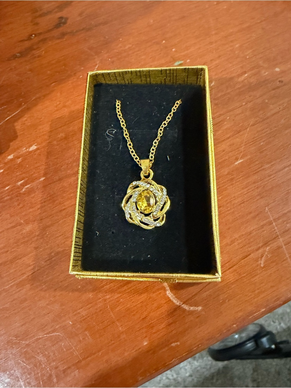Gold-Tone Citrine Rose Pendant Necklace